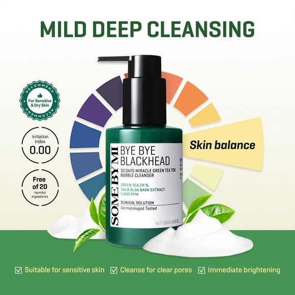 Some By Mi Bye Bye Blackhead 30 Days Miracle Green Tea Tox Bubble Cleanser - 120ml