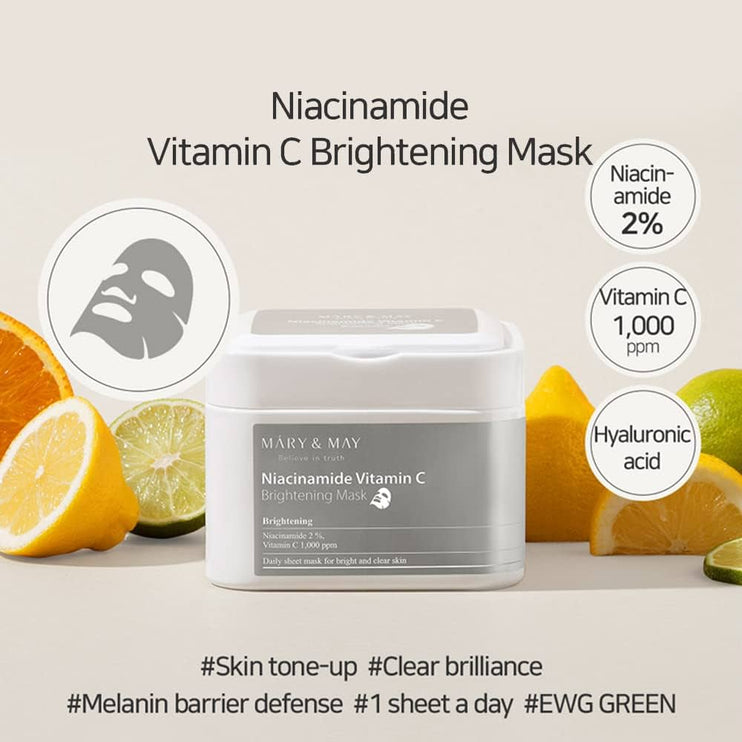 MARY & MAY - Niacinamide Vitamin C Brightening Mask 30pcs