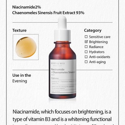 MARY & MAY - Niacinamide + Chaenomeles Sinensis Serum 30ml