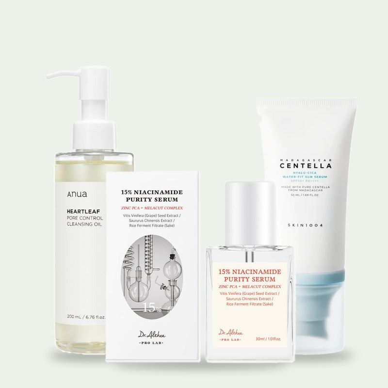 Σετ Ρουτίνα για Πόρους · Anua Cleansing Oil + Dr. Althea 15% Niacinamide + SKIN1004 Hyalu-Cica Sun Serum