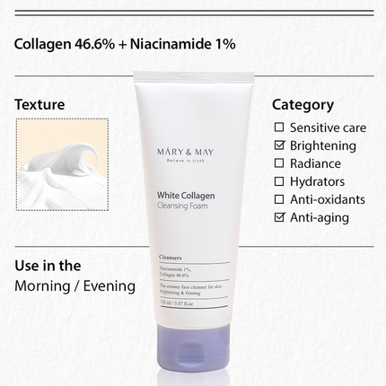 MARY & MAY - White Collagen Cleansing Foam 150ml