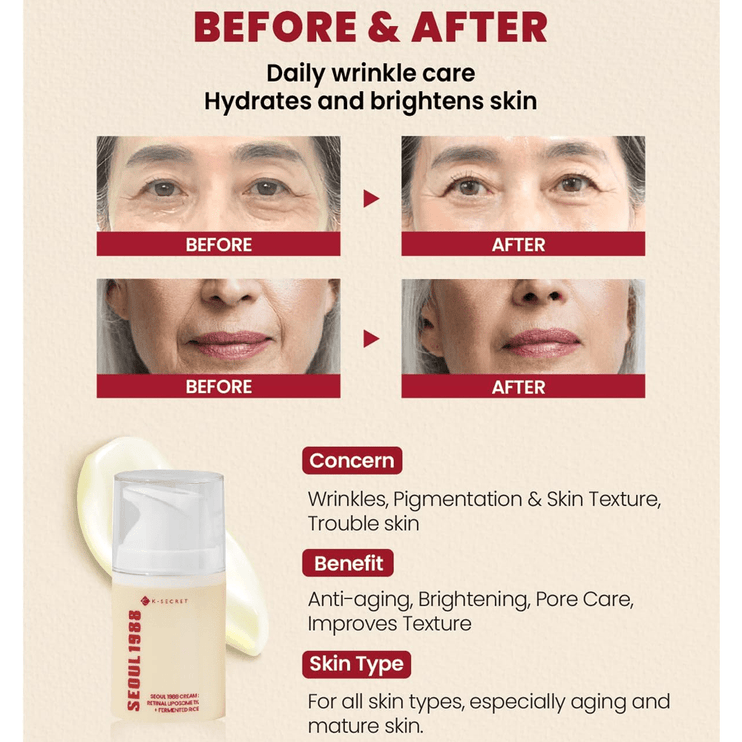 K - SECRET SEOUL 1988 - SEOUL 1988 Cream: Retinal Liposome 1% + Fermented Rice 50ml