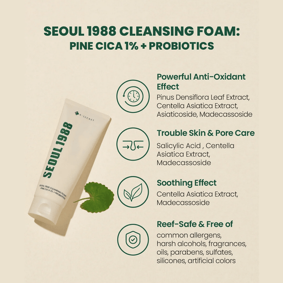 K SECRET SEOUL 1988 SEOUL 1988 Cleansing Foam: Pine Cica 1% + Probiotics Καθαριστικό Προσώπου 150ml