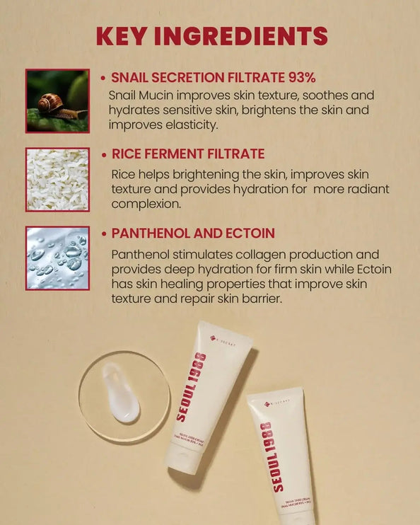 K - SECRET SEOUL 1988 - SEOUL 1988 Cream: Snail Mucin 93%  + Rice 100ml