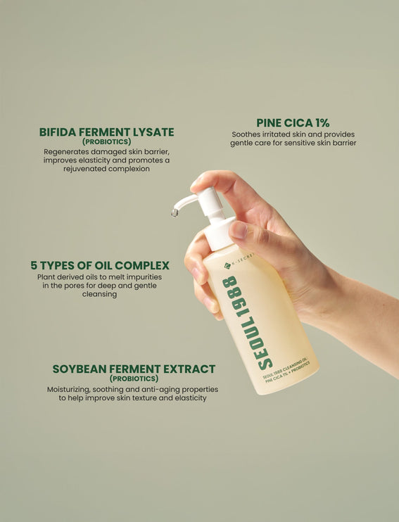 K - SECRET SEOUL 1988 - SEOUL 1988 Cleansing Oil: Pine Cica 1% + Probiotics 200ml