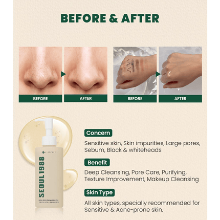 K - SECRET SEOUL 1988 - SEOUL 1988 Cleansing Oil: Pine Cica 1% + Probiotics 200ml