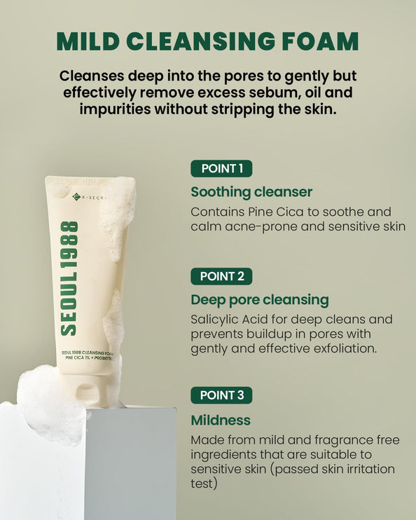 K - SECRET SEOUL 1988 - SEOUL 1988 Cleansing Foam: Pine Cica 1% + Probiotics 150ml