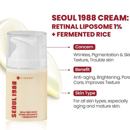 K - SECRET SEOUL 1988 - SEOUL 1988 Cream: Retinal Liposome 1% + Fermented Rice 50ml