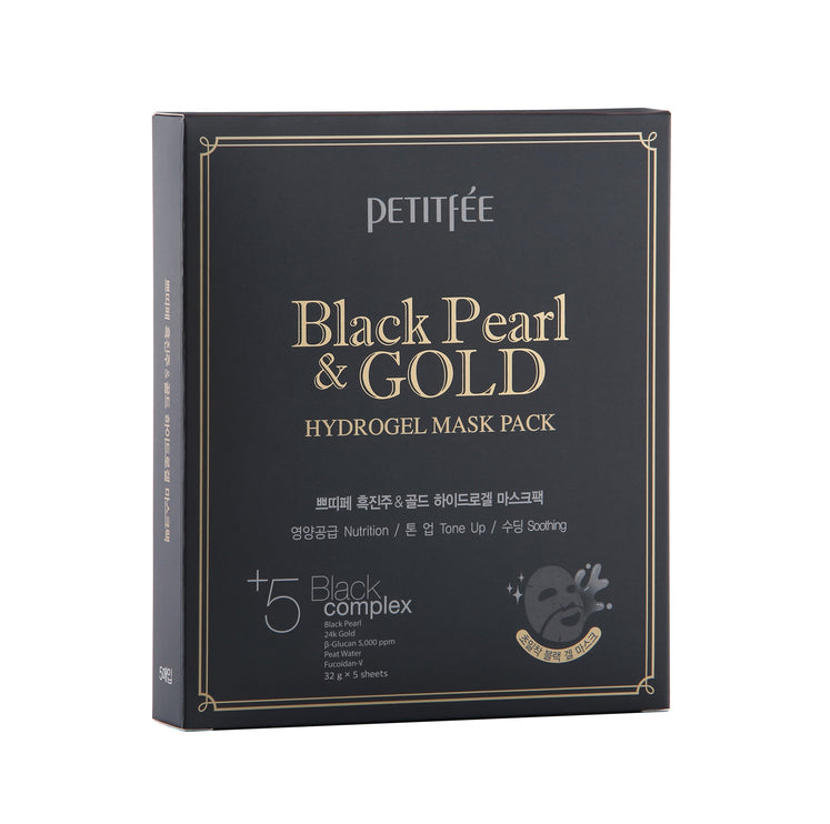 PETITFEE - Black Pearl & Gold  Hydrogel Face Mask Pack 5pcs