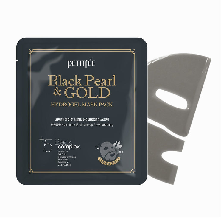 PETITFEE - Black Pearl & Gold  Hydrogel Face Mask Pack 5pcs